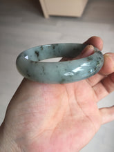 Load image into Gallery viewer, 54.5mm certified 100% natural icy watery light green with dark green flying flowers jadeite jade bangle S90-7079