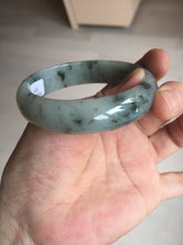 Load image into Gallery viewer, 54.5mm certified 100% natural icy watery light green with dark green flying flowers jadeite jade bangle S90-7079