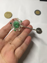 Load image into Gallery viewer, 100% natural Type A sunny green red white Jadeite Bead flower hair clip PD167