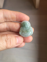 Load image into Gallery viewer, 100% Natural type A icy watery oily dark green(油青) happy Buddha jadeite pendant BS126