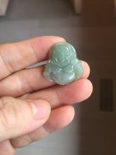 Load image into Gallery viewer, 100% Natural type A icy watery oily dark green(油青) happy Buddha jadeite pendant BS126