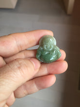 Load image into Gallery viewer, 100% Natural type A icy watery oily dark green(油青) happy Buddha jadeite pendant BS126