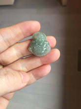 Load image into Gallery viewer, 100% Natural type A icy watery oily dark green(油青) happy Buddha jadeite pendant BS126