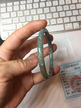 Load image into Gallery viewer, 56mm Type A 100% Natural Light Green/Gray/Black/Brown “Reed Flowers & Snow” Guatemala Slim Round Cut Jadeite Bangle PJ127-1420