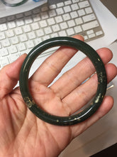 Load image into Gallery viewer, 60.9mm 100% Natural Dark Green/Black Meteorite Star Night Sky Galaxy Round Cut Nephrite Bangle HK3-0558