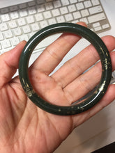 Load image into Gallery viewer, 60.9mm 100% Natural Dark Green/Black Meteorite Star Night Sky Galaxy Round Cut Nephrite Bangle HK3-0558