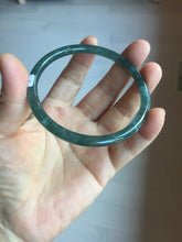 Load image into Gallery viewer, 60.5mm Certified Type A 100% Natural dark green/blue/gray with flying snow Guatemala slim round cut Jadeite bangle PD58-3376