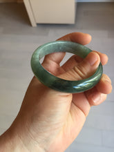 Load image into Gallery viewer, 51.5mm Certified Type A 100% Natural Oily Dark Green Gray Black with Flying Snow Oval Jadeite Jade Bangle PC207-7685
