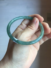 Load image into Gallery viewer, 57mm Certified Type A 100% Natural light green/blue/gray/brown with flying snow Guatemala slim round cut Jadeite bangle PD57-5536