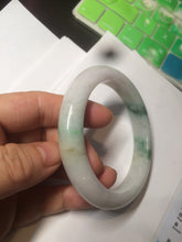 Load image into Gallery viewer, 60.6mm certified 100% Natural green/white with green floating flowers Jadeite Jade bangle AZ36-4373