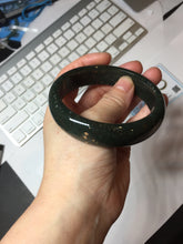 Load image into Gallery viewer, 62.2mm 100% Natural Dark Green/Black Meteorite Starry Night Sky Galaxy Nephrite Bangle HK4-5902
