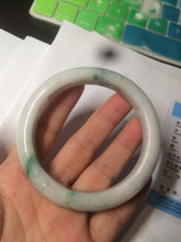 Load image into Gallery viewer, 60.6mm certified 100% Natural green/white with green floating flowers Jadeite Jade bangle AZ36-4373