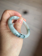 Load image into Gallery viewer, 50mm Certified Type A 100% Natural green/white with flying flowers oval Jadeite Jade bangle AH75-1630
