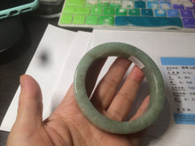 Load image into Gallery viewer, 59.5mm certified type A 100% Natural light green/gray chubby square style Jadeite Jade bangle AZ38-1505