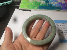 Load image into Gallery viewer, 59.5mm certified type A 100% Natural light green/gray chubby square style Jadeite Jade bangle AZ38-1505