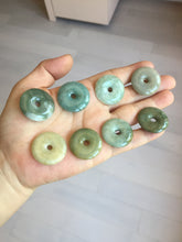 Load image into Gallery viewer, 25mm 100% Natural light green/blue/gray/yellow jadeite Jade Safety Guardian Button(donut) Pendant AR101