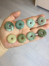 Load image into Gallery viewer, 25mm 100% Natural light green/blue/gray/yellow jadeite Jade Safety Guardian Button(donut) Pendant AR101
