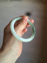 Load image into Gallery viewer, 54.5mm Certified type A 100% Natural icy watery dark green/white round cut Jadeite bangle BG74-0417