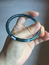 Load image into Gallery viewer, 56.2mm Certified Type A 100% Natural icy watery dark green/blue/gray Guatemala slim round cut Jadeite bangle PD53-5518