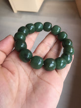 Load image into Gallery viewer, 13.7x13mm 100% Natural olive green/brown/black vintage style nephrite Jade bead bracelet HE95