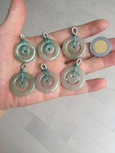 Load image into Gallery viewer, 24.8mm Type A 100% Natural oily light green/gray Jadeite Jade concentric circle safety Guardian ring Pendant (子母扣,同心环) AY96