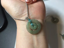 Load image into Gallery viewer, 24.8mm Type A 100% Natural oily light green/gray Jadeite Jade concentric circle safety Guardian ring Pendant (子母扣,同心环) AY96