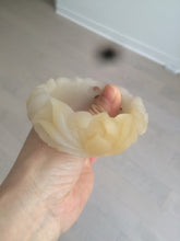 Load image into Gallery viewer, 54mm 100% natural light yellow/beige/gray 3D carved lotus and kissing love birds Quartzite (Shetaicui jade) jade bangle SY69