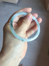 Load image into Gallery viewer, 58.3mm certified 100% natural type A light green white with green floating flowers flat jadeite bangle PD29-5817