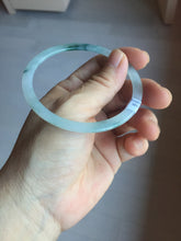 Load image into Gallery viewer, 58.3mm certified 100% natural type A light green white with green floating flowers flat jadeite bangle PD29-5817