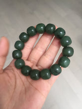 Load image into Gallery viewer, 13.7x13mm 100% Natural olive green/brown/black vintage style nephrite Jade bead bracelet HE95