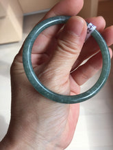 Load image into Gallery viewer, 54.2mm Type A 100% Natural Light Green/Gray/Black/Brown “Reed Flowers & Snow” Guatemala Slim Round Cut Jadeite Bangle PJ129-1422