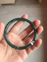 Load image into Gallery viewer, 60.6mm Certified Type A 100% Natural dark green blue gray black slim round cut Guatemala Jadeite bangle PC187-0783