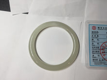 Load image into Gallery viewer, 52.9mm Certified 100% Natural icy white light yellow crystal sugar color(黄冰糖) slim round cut nephrite jade bangle HN45-9177