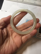 Load image into Gallery viewer, 52.9mm Certified 100% Natural icy white light yellow crystal sugar color(黄冰糖) slim round cut nephrite jade bangle HN45-9177