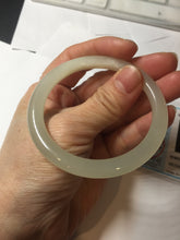 Load image into Gallery viewer, 52.9mm Certified 100% Natural icy white light yellow crystal sugar color(黄冰糖) slim round cut nephrite jade bangle HN45-9177