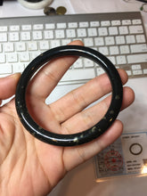 Load image into Gallery viewer, 60.8mm certified 100% Natural dark green/black meteorite round cut nephrite bangle HT170-0577