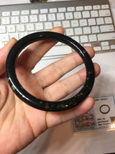 Load image into Gallery viewer, 60.8mm certified 100% Natural dark green/black meteorite round cut nephrite bangle HT170-0577