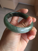 Load image into Gallery viewer, 55.5mm Certified Type A 100% Natural oily dark green(老油青)/gray Jadeite bangle BG230-0389