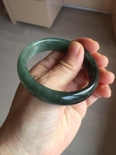 Load image into Gallery viewer, 55.5mm Certified Type A 100% Natural oily dark green(老油青)/gray Jadeite bangle BG230-0389