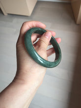 Load image into Gallery viewer, 62.3mm certified 100% natural Type A oily dark green gray black(老油青) jadeite jade bangle BS180-0055