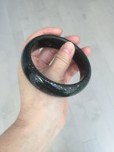 Load image into Gallery viewer, 60mm 100% Natural dark green/black meteorite Stellar Night sky broad style nephrite Jade bangle HF115-1247
