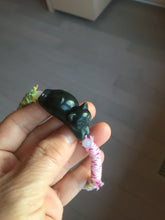 Load image into Gallery viewer, 100% Natural 3 d dark green black lounging cat woven thread nephrite bracelet HT131