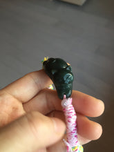 Load image into Gallery viewer, 100% Natural 3 d dark green black lounging cat woven thread nephrite bracelet HT131
