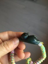 Load image into Gallery viewer, 100% Natural 3 d dark green black lounging cat woven thread nephrite bracelet HT131