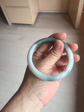 Load image into Gallery viewer, 55.5mm certified 100% natural Type A oily dark green gray black(老油青) half mountain half water (半山半水) oval jadeite jade bangle BS179-0065