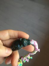 Load image into Gallery viewer, 100% Natural 3 d dark green black lounging cat woven thread nephrite bracelet HT131