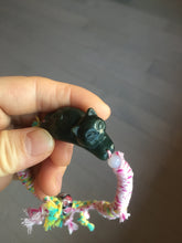 Load image into Gallery viewer, 100% Natural 3 d dark green black lounging cat woven thread nephrite bracelet HT131