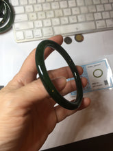 Load image into Gallery viewer, 60mm certified 100% Natural dark green/black round cut nephrite (碧玉) bangle HN63-9160