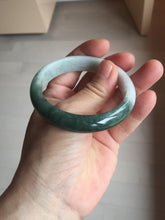 Load image into Gallery viewer, 53.5mm certified 100% natural Type A oily dark green gray black(老油青) half mountain half water (半山半水) oval jadeite jade bangle BS178-0061