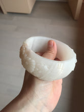 Load image into Gallery viewer, 62mm 100% natural white light Pink carved flowers Quartzite (Shetaicui jade) bangle XY114